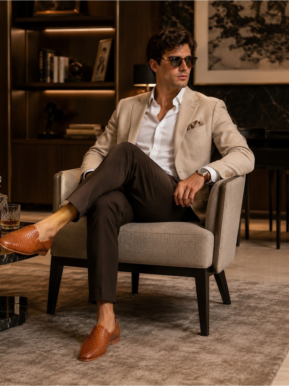 PAUL PARKMAN Tan Woven Leather Loafers